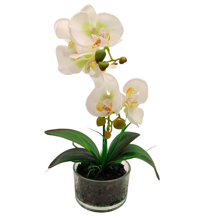 Sztuczny storczyk w doniczce biały silikonowy orchidea 40cm