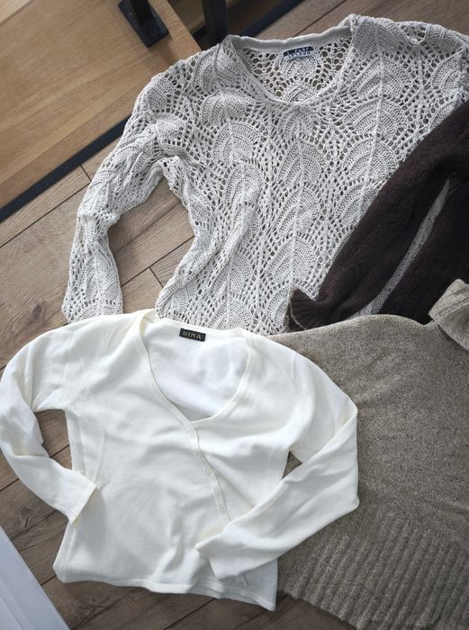 Zestaw swetry wełniane 3 szt. beżowe brązowe bawełna