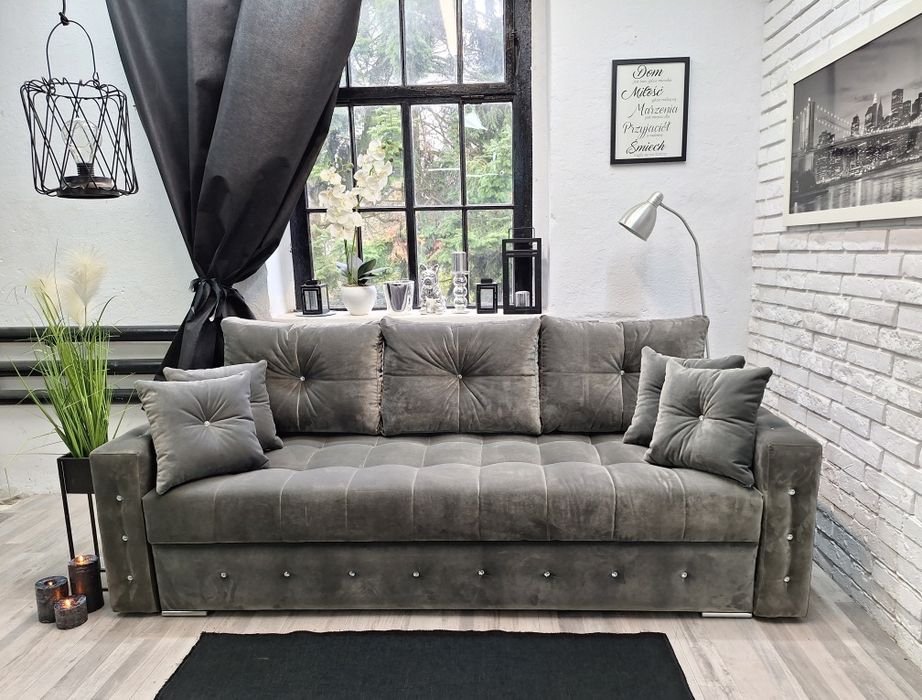 Kanapa Sofa Samara glamour  rozkładana welur sprężyny