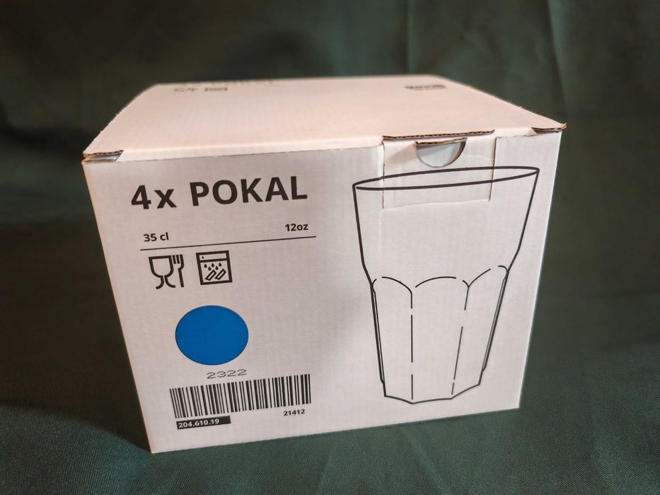 Zestaw 4 szklanek IKEA POKAL, 350ml, niebieskie, idealne na każdą porę