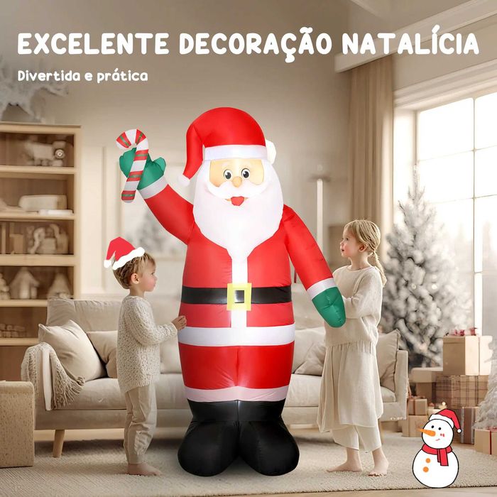 Pai Natal Insuflável 240 cm com Bastão Luzes LED