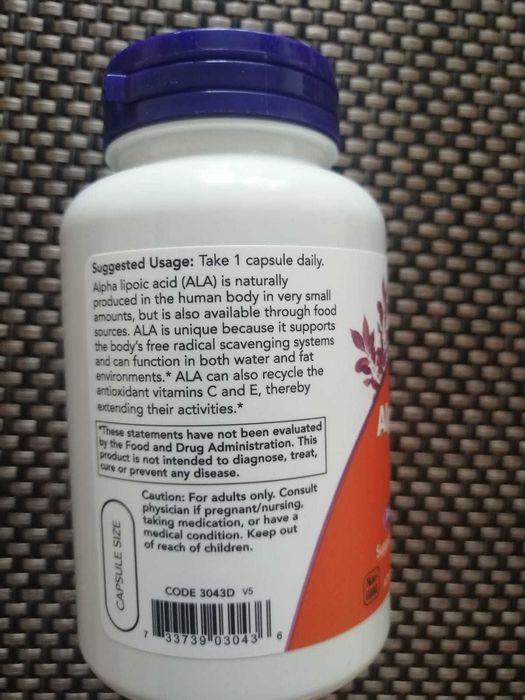 Now Foods Alpha Lipoic Acid 250mg 120K Kwas ALA
