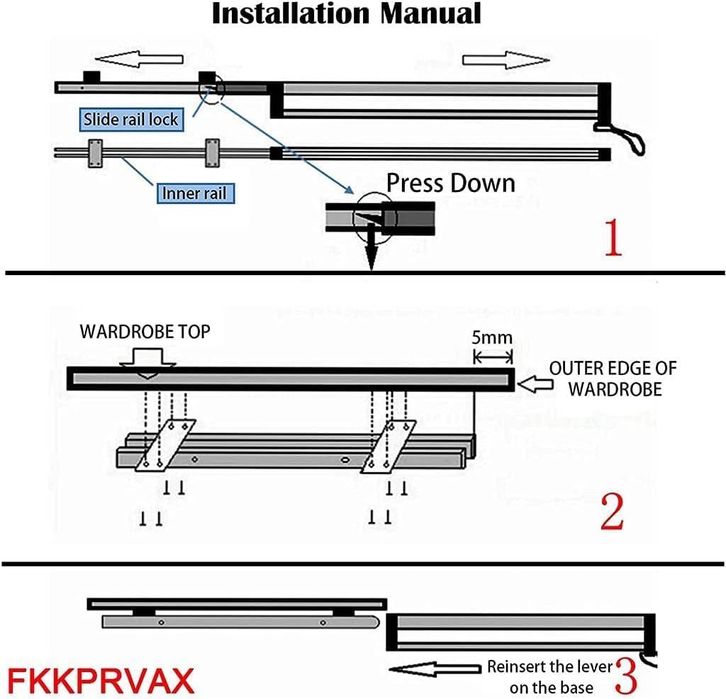 Wysuwany drążek na ubrania z 2 przesuwnymi prowadnicami, 50 cm