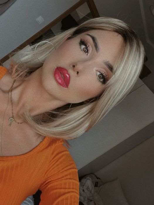 Peruka włosy blond grzywka gęsta jak naturalne nowa premium pasemka