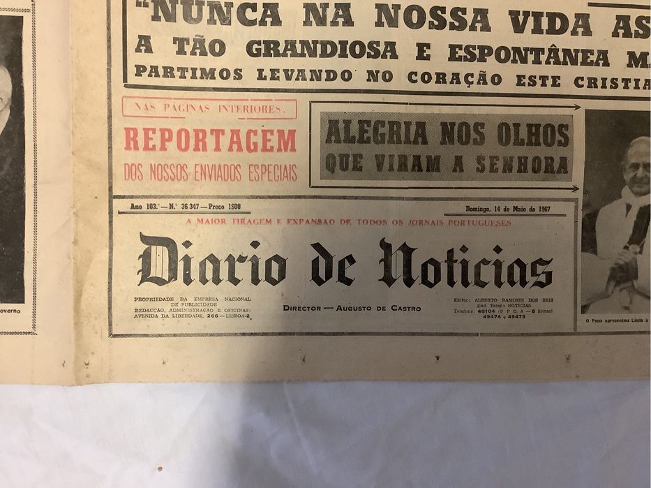 JN  de 1967 , vinda do papa a Portugal . LEIA A DESCRICAO DO ANUNCIO