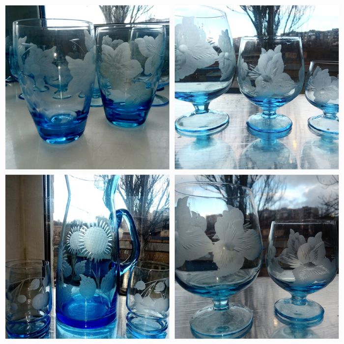 Бокалы, рюмки, стаканы.  Купоросное стекло.