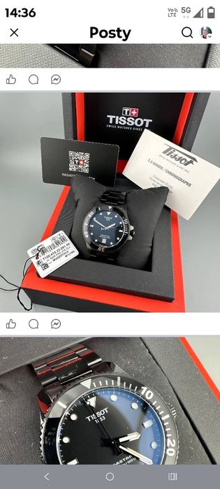 Sprzedam zegarek Tissot jak nowy parę razy noszony  Tissot Seastar 1000 Specyfikacja:koperta 40mm wodoszczelny 300m wskazówki fluorescencyjne