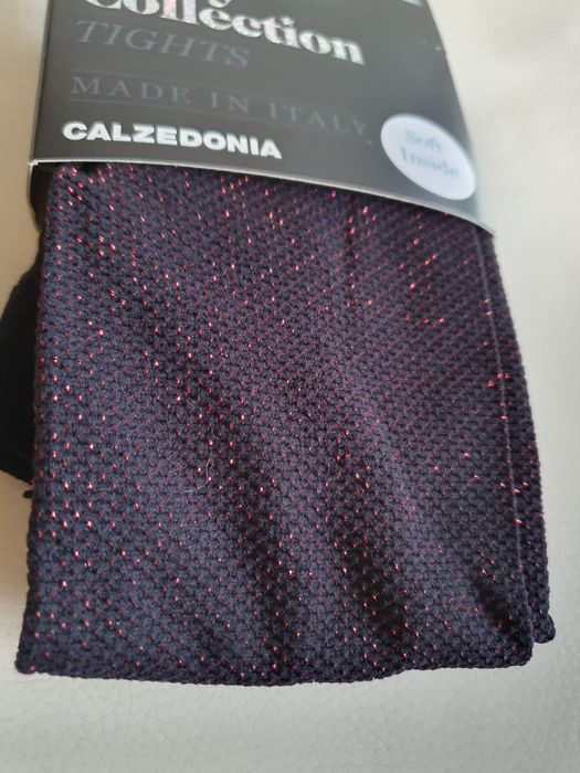 Nowe rajstopy Calzedonia S/M czarne z czerwoną nitką kryjące migotki