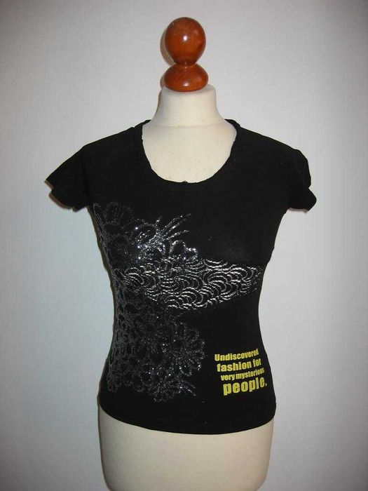Pianura studio's team koszulka czarna koronka kwiaty rozmiar S