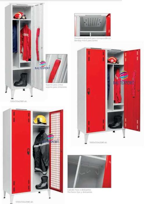 Vestiario Bombeiros Cacifos Individual Duplo Aço Cinza Portas Vermelho