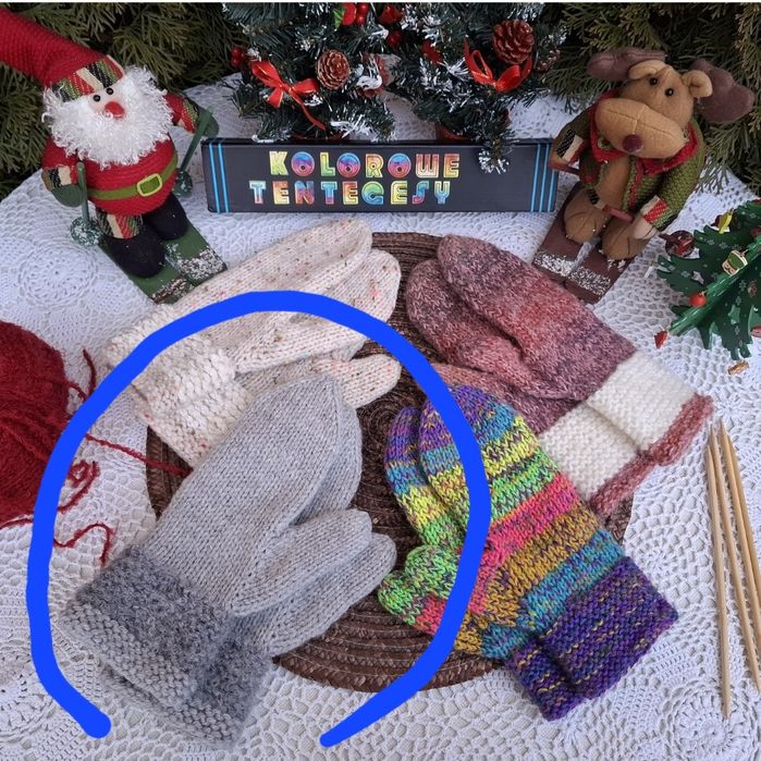 Rękawiczki handmade wełniane z jednym palcem  , szare