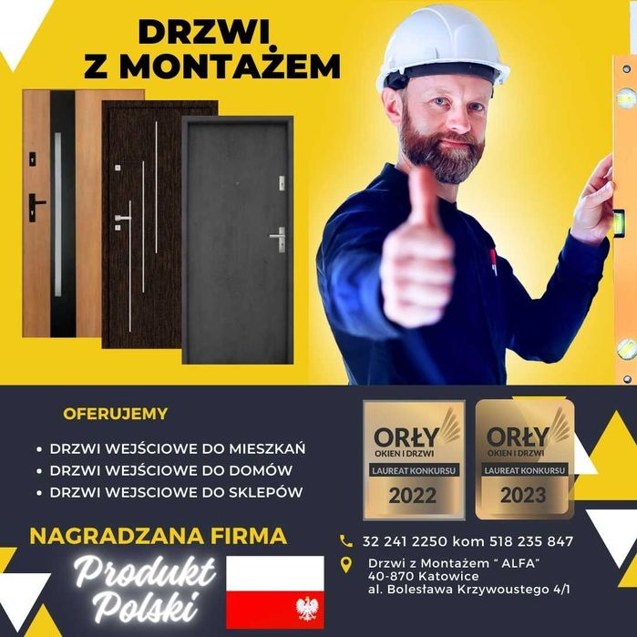 Drzwi wejściowe zewnętrzne z montażem , standardowe do mieszkań