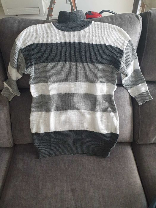 Vestido malha cinza/branco - NOVO