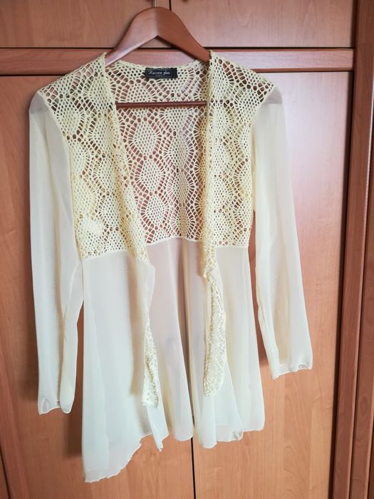 Piękna, delikatna bluzka  narzutka tunika, żółta, mgiełka, rozm 38-4