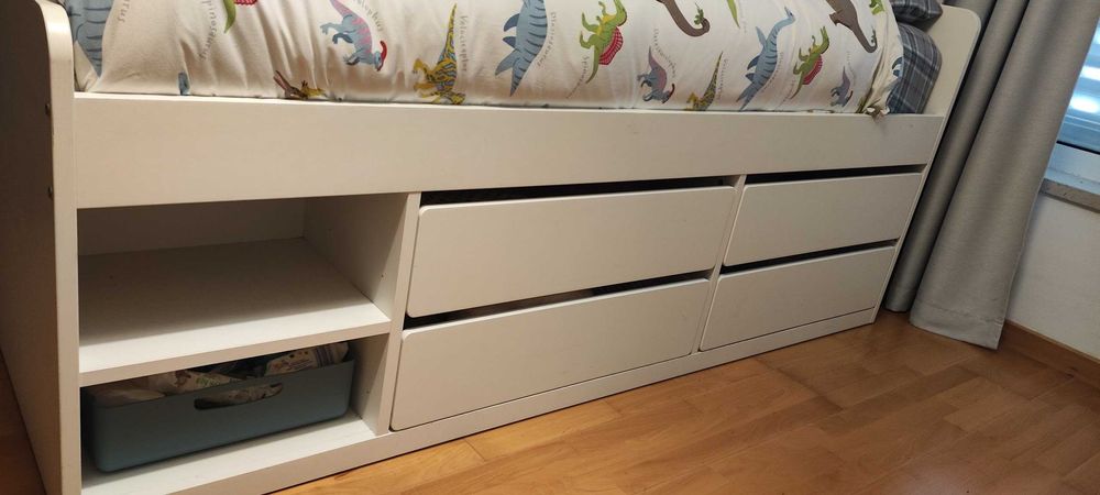 SLÄKT Cama individual com gavetas (90x200 cm) + Colchão