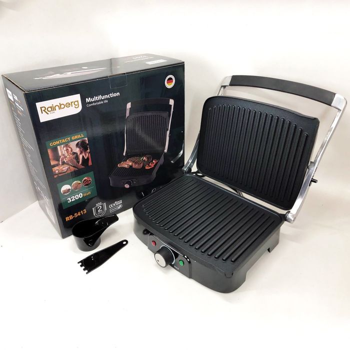 Гриль притискний Rainberg RB-5413 терморегулятор антипригарний 3200 Вт