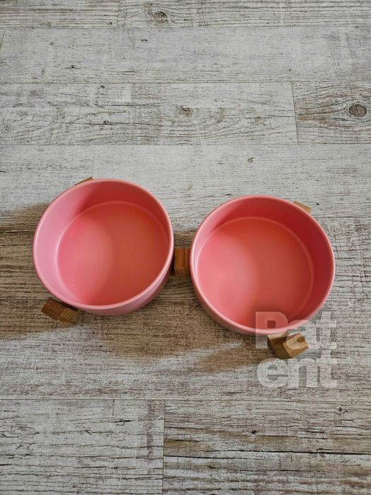 Miski ceramiczne dla psa kota zestaw 2 sztuki x 400 ml różowe