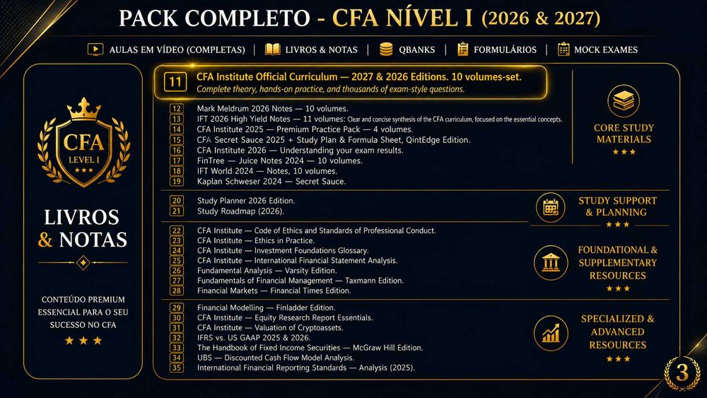 Pack Completo CFA Level I 2026/2027 + Edição Oficial CFA Institute 2027
