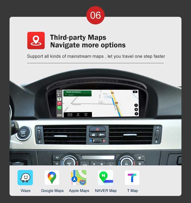 Rádio 9" Linux BMW Série 3 e 5 E60 E90 Carplay Android Auto GPS NOVO