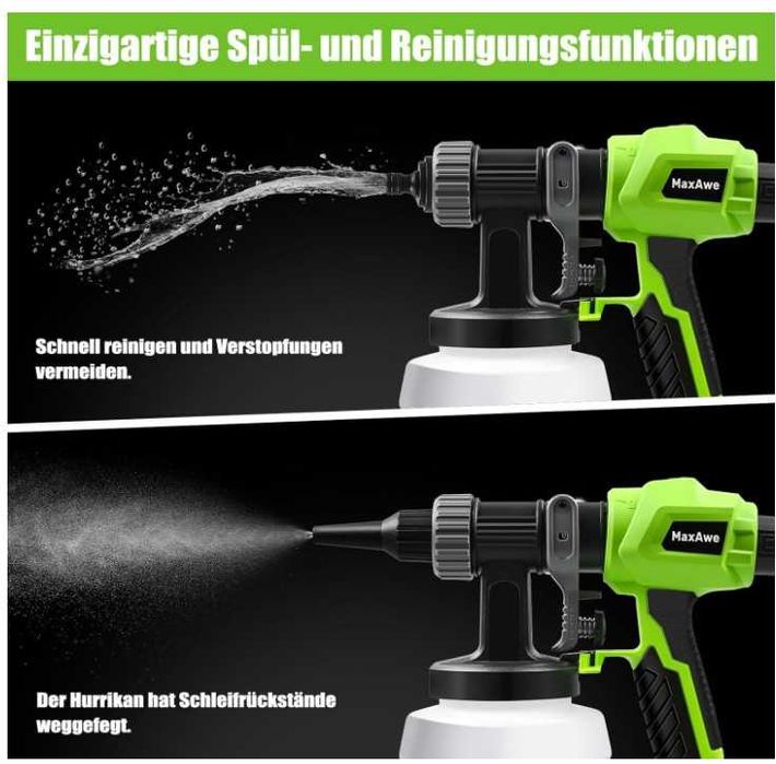 MaxAwe Elektryczny rozpylacz do farby, 800 W, 1100 ml/min, 4 dysze