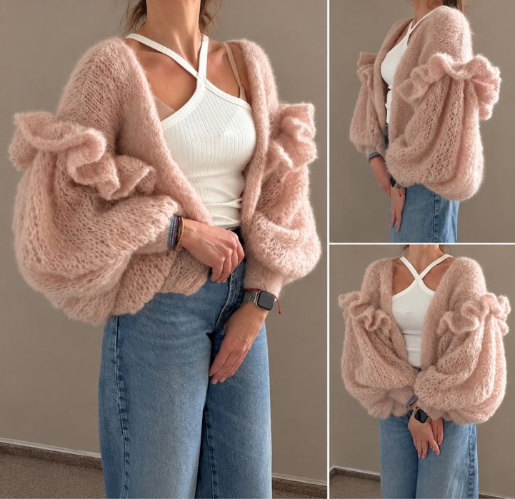 Sweter handmade falbanki bufiatse rekawy