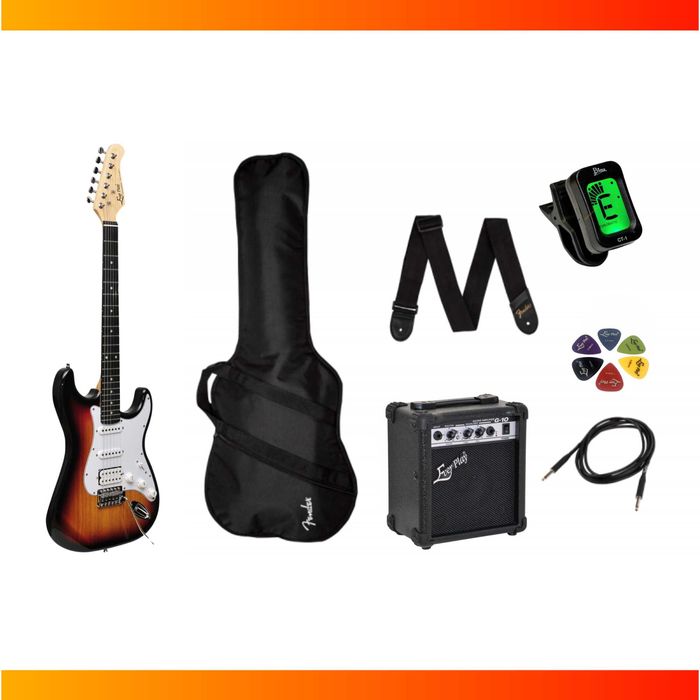Gitara elektryczna Ever Play Strat podpalana + wzmacniacz / zestaw XXL