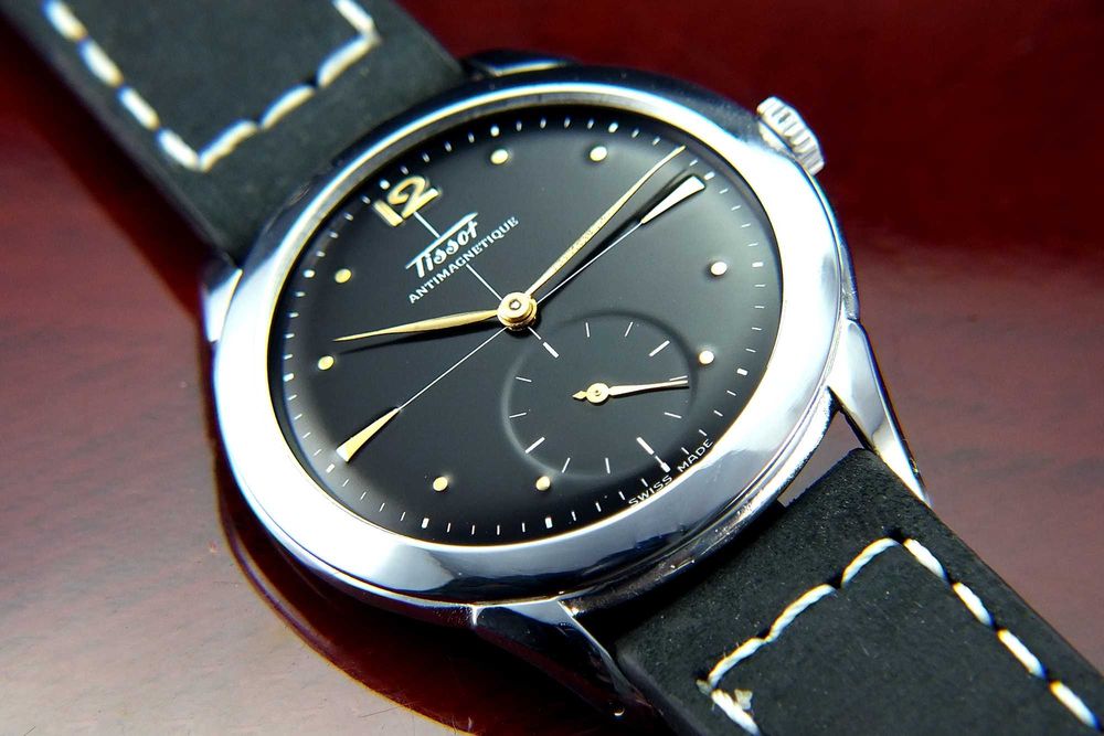 Tissot & Fils Antimagnetique Sub-Secound Satin Black ODNOWIONY Piękny!