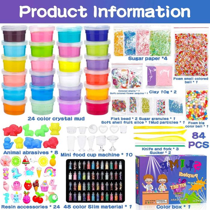 Super kit de slime lama de cristal com 24 cores + complementos - NOVO