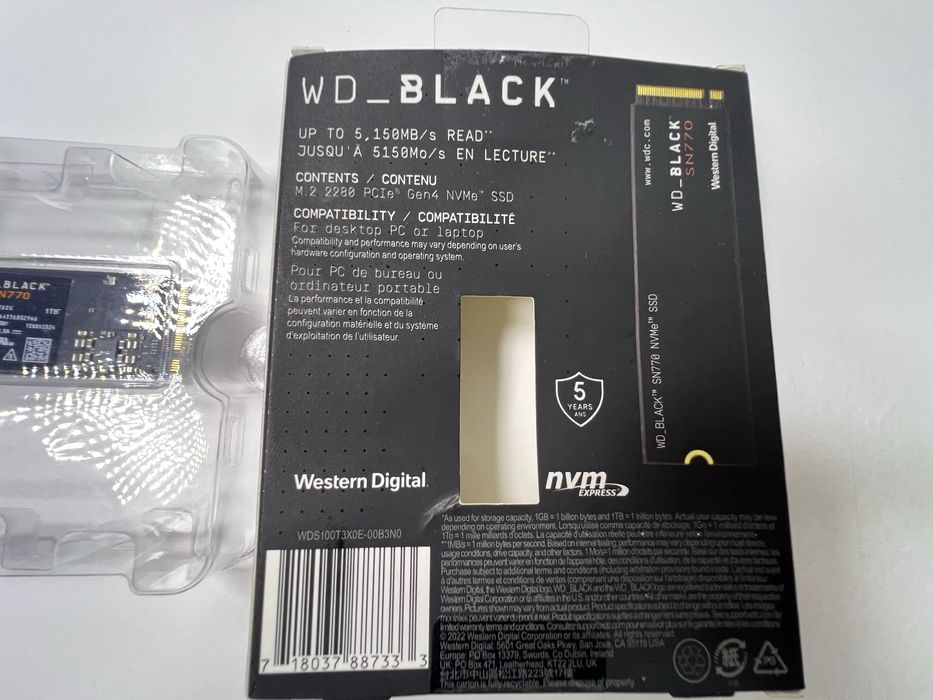 SSD WD Black SN770 1TB NVMe Gen4 – 5150MB/s (Como Novo)