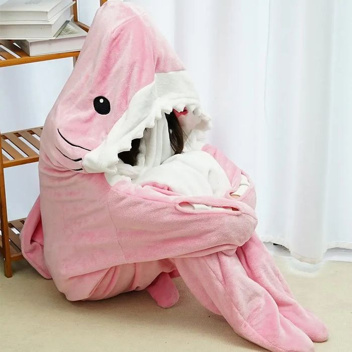 Теплий Плед-Піжама кігурумі спальний мішок Акула Shark Blanket Рожевий на зріст до 170 см