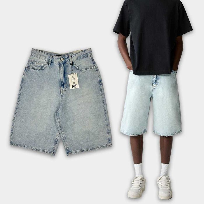 Джинсові шорти PULL&BEAR Skater Fit (S, M) Сині Широкі Скейтерські Блакитні Чоловічі Оверсайз Скейт На Літо Нові Оригінал