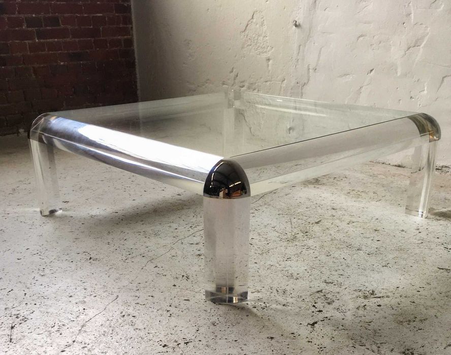 Duży stolik akrylowy lucite Karl Springer lata 70 80 vintage design