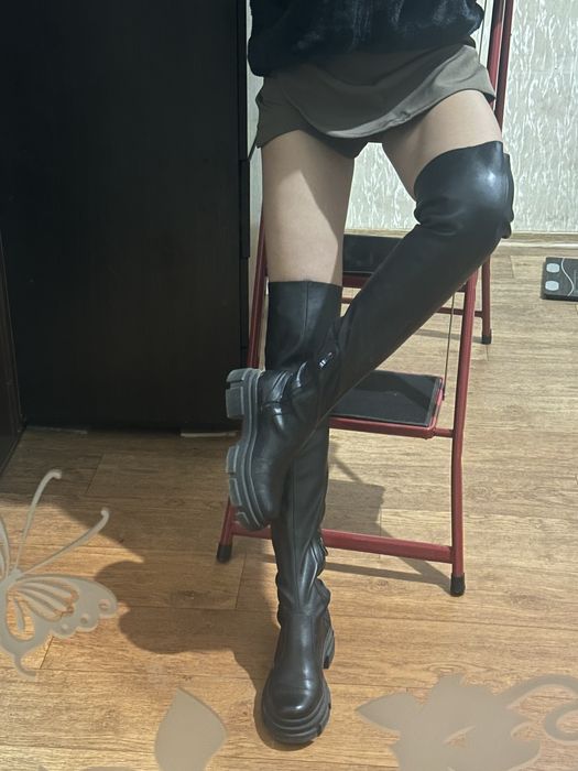 Ботфорти шкіра та стрейч