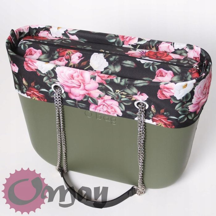 Czarny organizer do OBAG STANDARD +OPASKA dzikie kwiaty OMAY