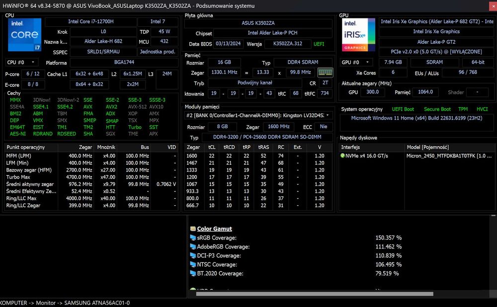 Laptop Asus Vivobook S15 (i7 12700h, 1 TB SSD, 16 GB RAM, 3K OLED)