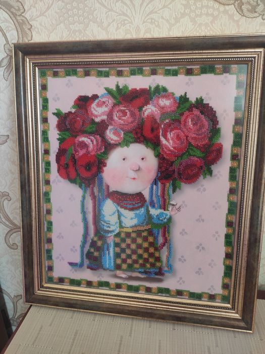 Вишивка бісером картина " Хлєбушек з салом" по мотивам Гапчинської