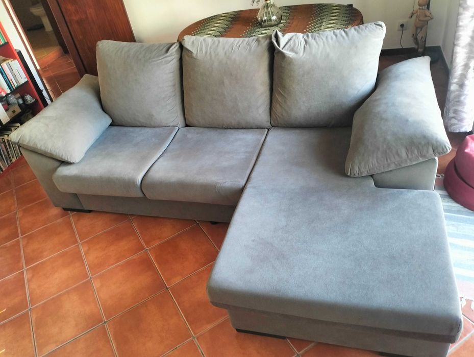 Sofá chaise longue, cinza antracite, três lugares