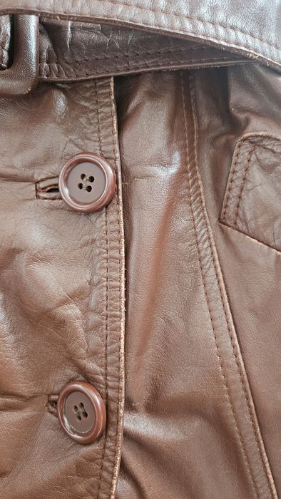 Skórzane płaszcz trencz bordowy skóra naturalna vintage