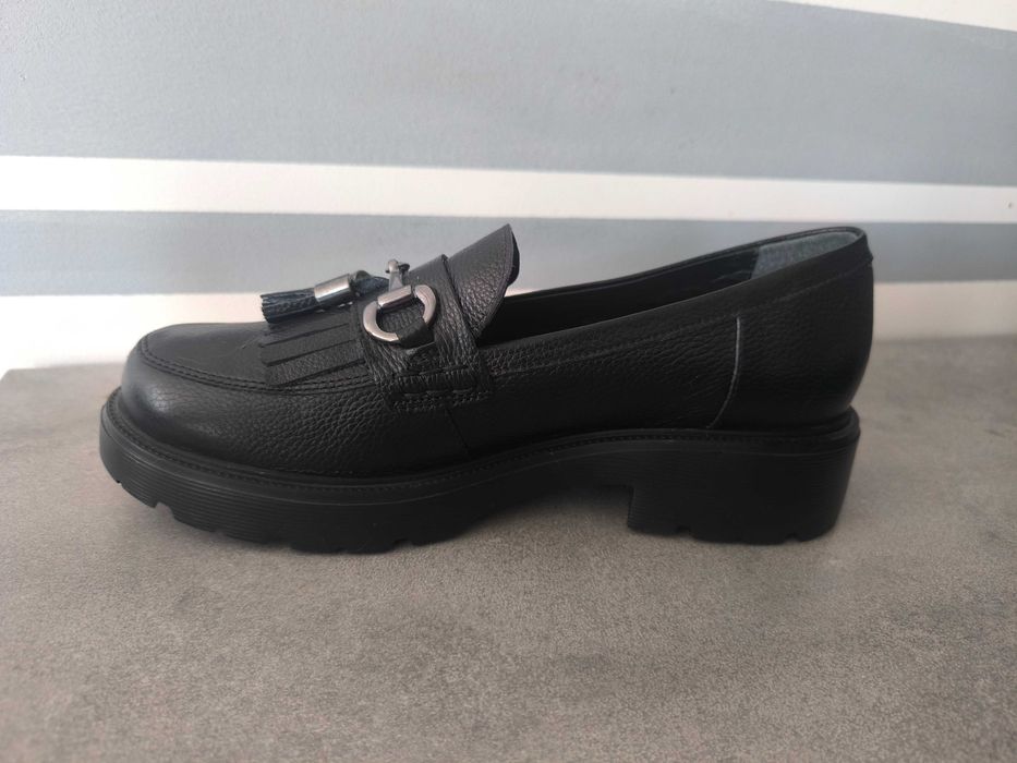 Nowe czarne skórzane mokasyny Ryłko RKO