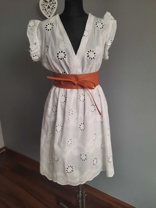 Wiązany szeroki pasek kolor carmel - regulowana długość NOWY