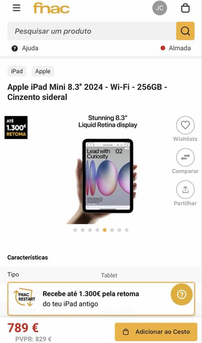 Ipad mini 7, 256gb, bateria 100% igual a novo, com capa extra