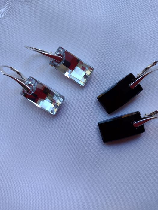 kolczyki 3,5cm czarne i srebrne Swarovski urban jet i crystal 2cm