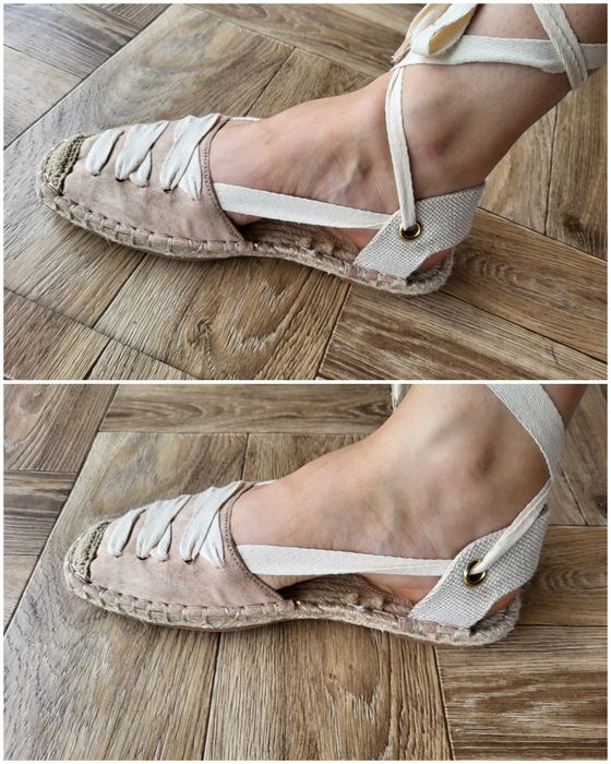 Beżowe kremowe espadryle sandały Boho wiązane na łydkach Parfois 39