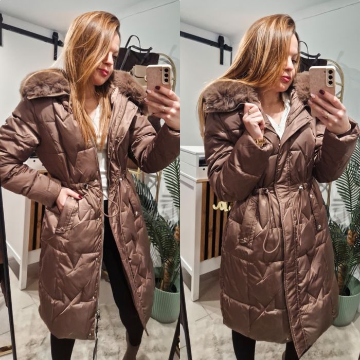 Kurtka czekoladowa zimowa futerko dłuższa Varlesca chicaca L XL XXL