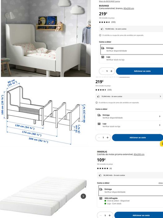 Cama extensível IKEA branca + colchão extensível