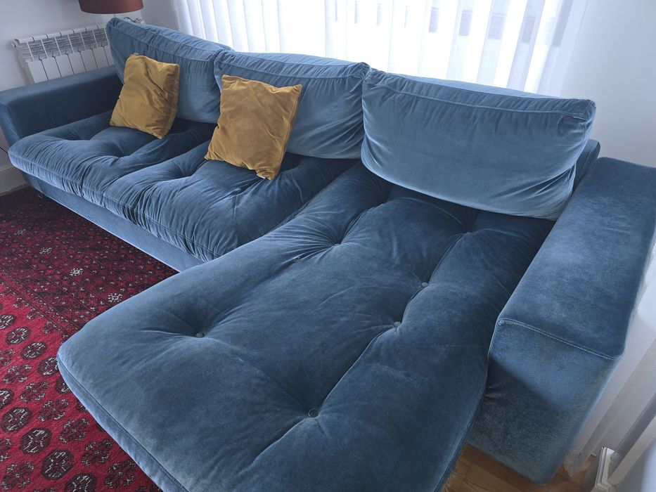 Sofá de Canto com Chaise Longue Azul Petróleo (310x170 cm)