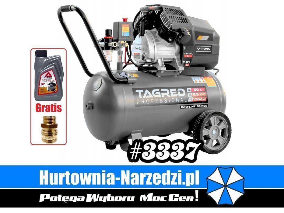 Kompresor dwutłokowy 10bar 50L sprężarka dwutłokowa 50L V2 Tagred TA365 Kompresor dwutłokowy 50l kompresor 10bar sprężarka 10bar