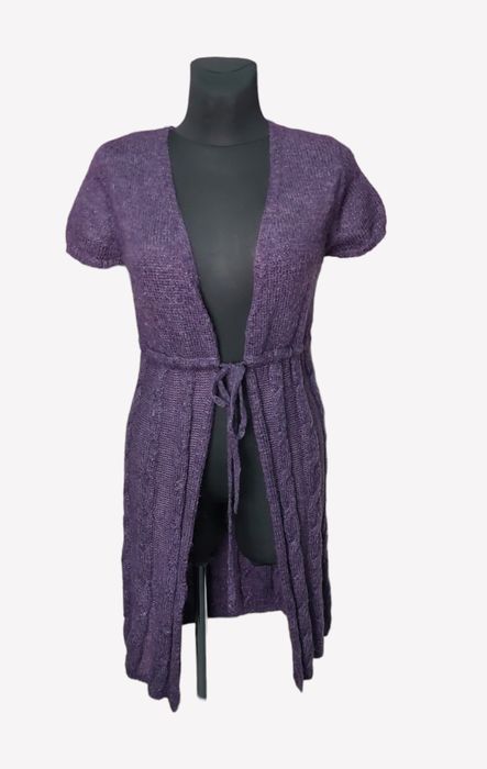 Kardigan damski, sweter wiązany, kamizelka fioletowa, wdzianko