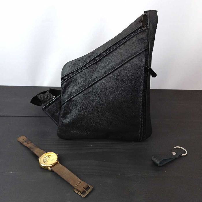 Чоловіча сумка з натуральної шкіри, сумка через плече чорна шкіряна