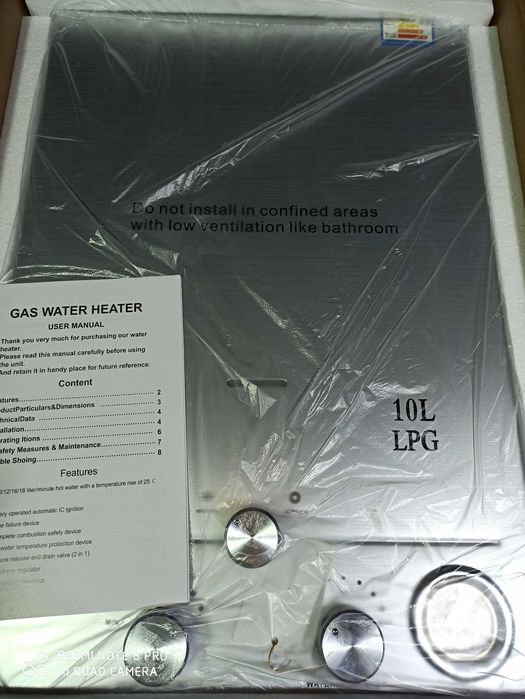 Podgrzewacz wody piec gazowy butla LPG JSD20 10L/min